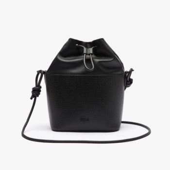 Lacoste Chantaco Matte Piqué Leather Drawstring Bucket Bag Dámské - Taška Černé | CZ-dTVLz4